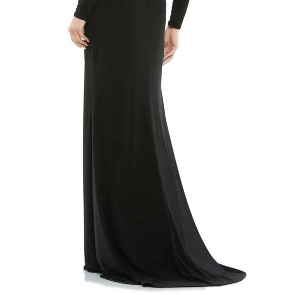 Mac Duggal Black One-Shoulder Long Sleeve Jersey Trumpet Gown - Picture 4 of 5